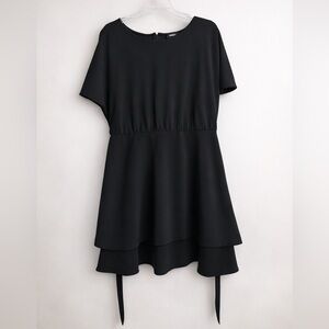 DKNY Classic Black Dolman Sleeve Tiered Dress Size: 10